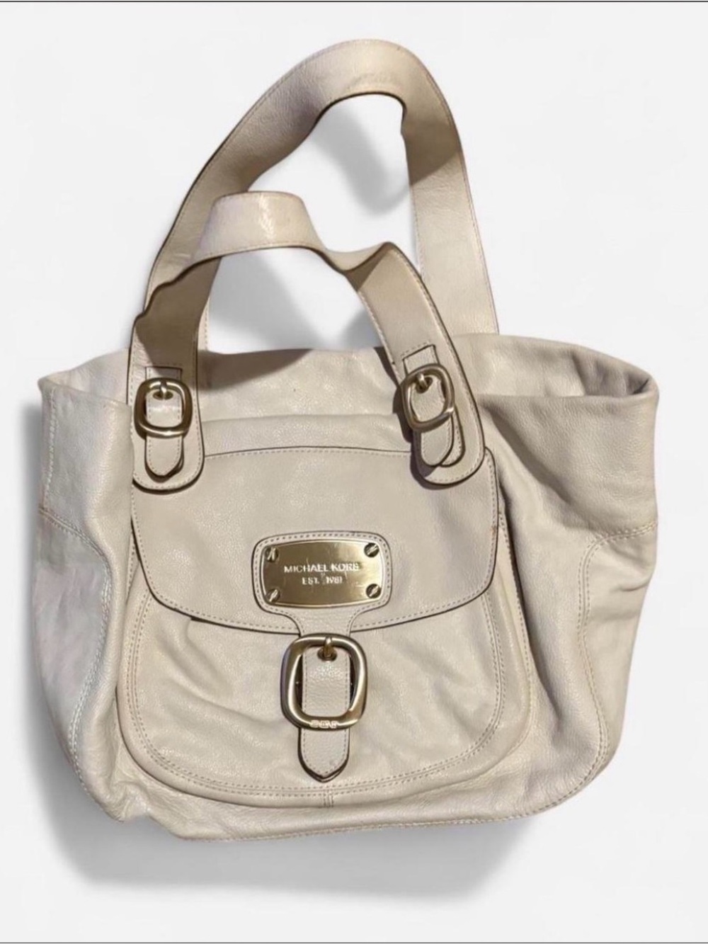 Michael Kors Beige Leather Shoulder Bag with Gold Hardware